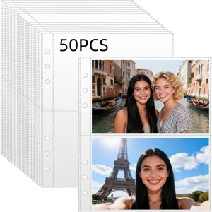 50PCS Pack Card Sleeves Binder Sheets 6 Ring A5 Binder Ultra Clear Double Sided Pocket Top Loading for Trading Card Photocard