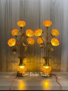 Cặp đèn bình bông lưu ly - đèn 5 bông búp sen vàng cao 59cm