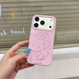 Sanrio | Cute Line Glitter Hello Kitty Phone Case Large Camera Window Soft Shockproof Protective Cover For iPhone 16 Pro 17 15 17 Pro Max