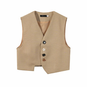 เสื้อกั๊กสั้นแขนกุดสไตล์ฝรั่งเศสสำหรับผู้หญิงในฤดูใบไม้ผลิและฤดูใบไม้ร่วง เสื้อคลุมกันหนาวแบบมีสไตล์และมีเอกลักษณ์เฉพาะตัว