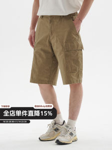 Buttbill Mens Vintage Washed Pure Cotton Workwear Short Shorts Five-Quarter Loose Fit Summer Casual Straight Leg Trousers