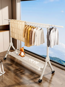 Foldable Outdoor Balcony Clothes Drying Rack Single Rod Stand Upward Manual Adjustment Space Saving Luxury White Aluminum Alloy