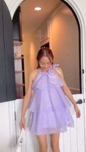 CHAWY Chiffon layer minidress 💗🧤 C4569 มินิเดรสสั้น มินิเดรสสั้นระบาย มี 2 สี ม่วง ครีม