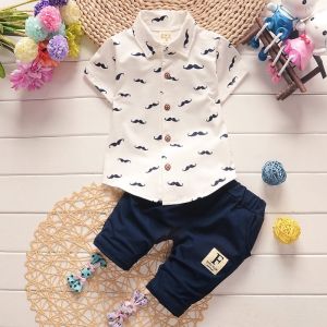 0-5 years old childrens fashion short-sleeved cotton shirt two-piece casual shorts boy clothing in stock