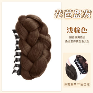 Natural Fluffy Womens Bun Hair Wig Orange Town Twist Bun Hair Pack High Forehead Simulation Clip Artificial Flower Bud Headband