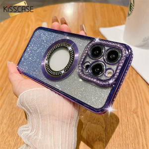 KISSCASE Gradient Glitter Diamond Magsafe Case For iPhone 14 Pro Max 14 Plus 13 12 11 Plating 6D Transparent Clear Wireless Charging Back Cover