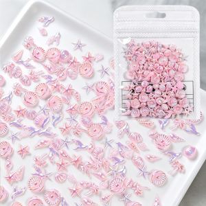 30PCS 3D Aurora Pink Shell Starfish Nail Charms Conch Coconut Tree Mermaid Tail Nails Decorations Summer Beach Manicure Parts zc