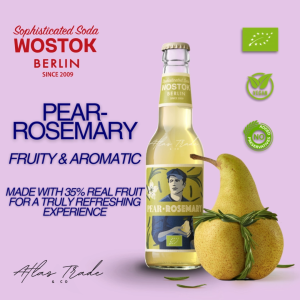 Wostok Organic Pear Rosemary Natural Vegan Carbonated Soft Drink 330ml