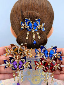 Kẹp Tóc Tua Rua Pha Lê Hình Bướm Phong Cách Trung Hoa Mới 2025 Kẹp Tóc Phụ Nữ Kẹp Tóc Đuôi Ngựa Phụ Kiện Tóc Thời Trang