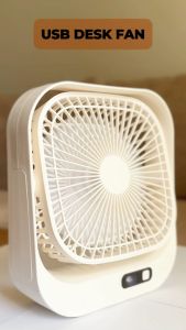 180° Rotation Desk Fan Square USB Rechargeable Adjustable Table Fan With 3-Speed Modes Portable USB Fan Kipas Meja Min