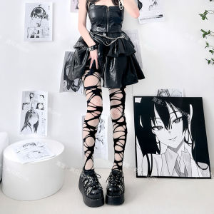 Y2K Đen Gợi Cảm Khoét Hở Quần Phong Cách Punk Có Thể Rách Vớ Lụa Có Họa Tiết Lưới Đánh Cá Cho Nữ Mùa Xuân Chất Liệu Nhung