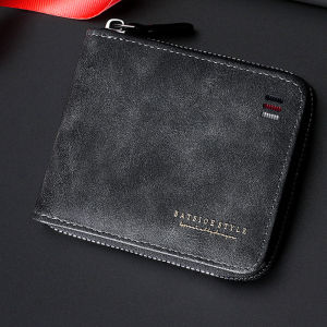 กระเป๋าสตางค์หนังผู้ชาย กระเป๋าใส่เหรียญสั้นแบบมีซิป กระเป๋าใส่บัตรสำหรับนักเรียนและเยาวชน กระเป๋าสตางค์หนัง PU สไตล์ย้อนยุค