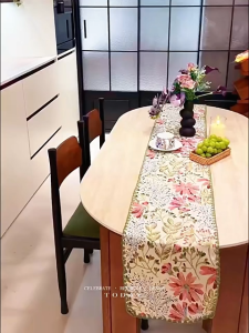 American Vintage Table Runner Colorful Floral Jacquard Design Linen Cotton Blend Elegant Lace Trim For Family Gatherings Table Runner