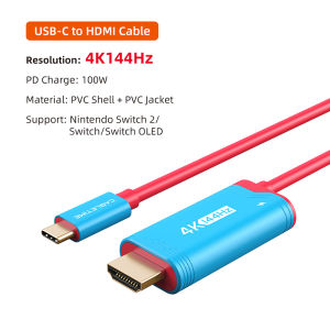 Cabletimes | CABLETIME USB C to HDMI Cable 4K 144Hz Switch 2 Dock Station Portable TV PD 100W type c cable Adapter for PS4/5 OLED Switch2