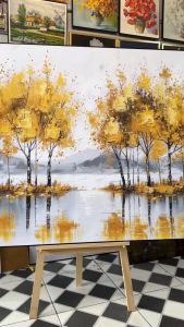 Tranh in Canvas Hàng Cây Vàng Mùa Thu Bên Hồ (Có hình thật - Đã có khung móc đinh treo) - The Canvas House