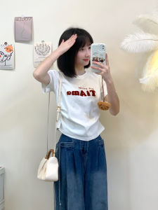 Áo Thun Cotton Ngắn Tay Thêu Chữ Nổi Họa Tiết Mùa Hè Cho Nữ Áo Thun Cotton Co Giãn Dáng Ôm Vừa Vặn Thoải Mái Thoáng Khí