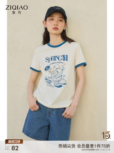 Slimming Printed T-Shirt Womens Short Sleeve Loose Fit Summer New Style Shoulder Width Regular Cotton Polyester Blend Top