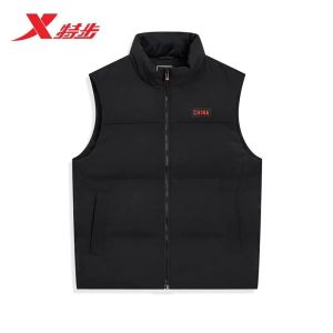 XTEP Mens down Vest 2025 Winter Warm Stand Collar Sports Wear Polyester Fiber Duck down Filling Running Commuting Suitable