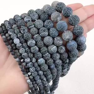 Natural Stone Black Weathered Agate Beads Round Loose For Jewelry Charms Bracelet Necklace Handmade Making DIY 4 6 8 10 12mm