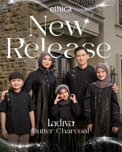 Ethica Sarimbit Ladiva Butter Charcoal Baju Muslim Set Keluarga