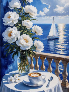 Huacan Diamond Painting Terrace White Peony Coffee Diamond Mosaic Embroidery Landscape Flower New Collection Decorative Painting