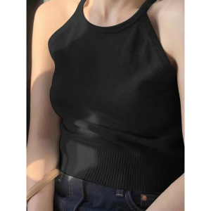 HUOLISI | Neck Hanging Knit Tank Top Summer Short Fitted Sleeveless