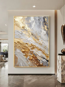 Hand-Painted Modern Luxury Living Room Sofa Background Wall Art Large Texture Gold Foil Flowing Color Entrance Decorative Painting