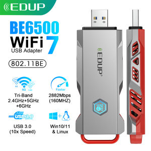 EDUP | EDUP BE1679 BE6500 WiFi 7 USB Adapter Tri-Band 2.4G/5G/6GHz 6500Mbps Wireless Network Card MLO 4K-QAM 160MHz for Windows11 Linux