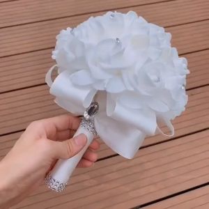 1 PCS Wedding Flower Rose Crystal Bouquet Bride Bridesmaid Wand Artificial Rose Flower Home Wedding Party Decoration Photographic Prop Holding Flowers