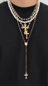 Lacteo 4 Cái/bộ Bohemia Giả Ngọc Trai Vòng Cổ Choker Bộ Màu Vàng Túi Đeo Chéo Vintage Trang Sức Charm Dành Cho Nữ