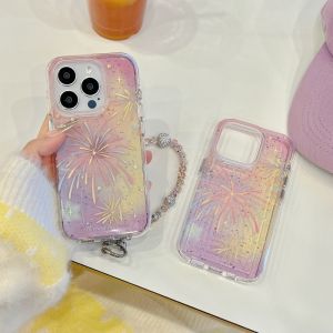 Dreamy Gradient Sparkle Powder Phone Case for  15 pro Max Womens 14 Hard Bottom 13 Anti-Fall Mobile Phone Cover