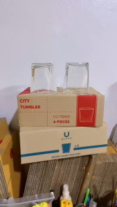 แก้ว B-361 / G-100409 กล่อง 6 ใบ แก้วเหลี่ยมเตี้ย แก้วใส แก้วน้ำ แก้วเหล้า Union Lucky glass