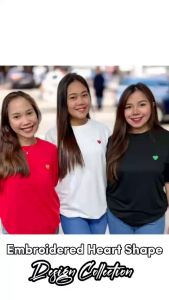 Minimalist Logo Embroidery Heart Collection White Black Red Color Design T-shirt