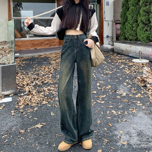 กางเกงยีนส์ขากว้างเอวสูงสไตล์ย้อนยุคสำหรับผู้หญิง กางเกงขายาวทรงตรง กางเกงขายาวไซส์ใหญ่ สไตล์อเมริกัน ทรงสลิม ใส่สบายในฤดูร้อน