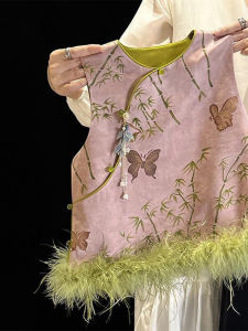 Spring Girls Vest Sleeveless Jacquard Chinese Style Matchable