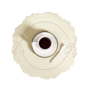 1/4/6pcs Round PU Table Placemats Flower Shaped Faux Leather Luxury Embossed Tableware Pads Mat Kitchen Accessories Grey Cream