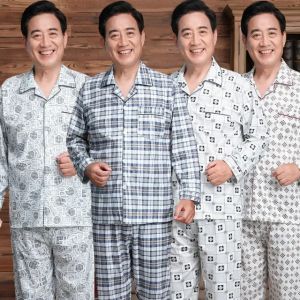 John Plus Size Pajamas Cotton Middle-Aged Mens Cardigan Sleeping Suit
