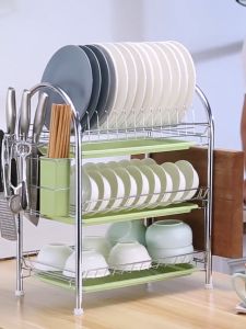 ( KÈM GIÁ CẮM DAO ĐŨA VÀ GIÁ TRÊO THỚT) KỆ CHÉN BÁT INOX 304 CAO CẤP KỆ CHÉN BÁT INOX 3 TẦNG KỆ NHÀ BẾP INOX KẸ ÚP CHÉN BÁT NHÀ BẾP KỆ NHÀ BẾP