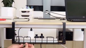 MEIANVU Under Desk Cable Management Tray 40CM No Drill Steel Desk Cable Organizers Wire Management Tray Cable Management Rack Desk Cable Tray with Wire Organizer and Desk Cord Organizer
