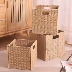 Rattan Basket Household Storage Basket Laundry Basket Foldable Storage Clothing Basket with Hand