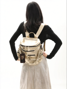 JANDRESS | Tea Gold Multi-Pocket Zipper Rivet Backpack