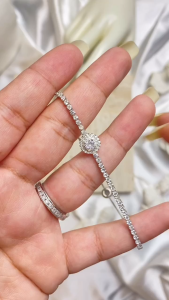 MILLENNE Made For The Night Bold Studded Drawstring Cubic Zirconia Rhodium Bracelet with 925 Sterling Silver (MLP-01)