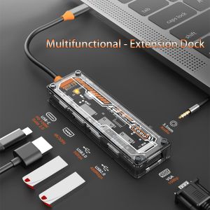 6-in-1 USB-C Hub for MacBook Pro/Air Type-C to HDMI USB 3.0 USB 2.0 VGA PD 3.0 3.5mm Audio Docking Station