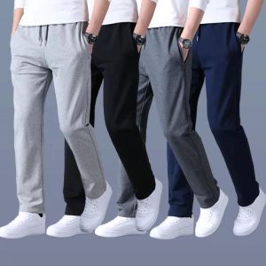 Sports Pants Mens Spring Cotton Men Casual Pants Long Pants Fall and Winter Fleece-lined Loose Straight-leg plus Size Overweight Man Sweatpants
