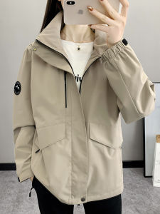 Womens Spring Autumn Thin Windproof Waterproof Detachable Single Layer Jacket Coat Short Outerwear Commute Style Polyester Fiber