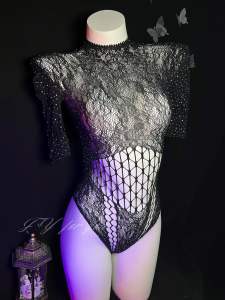 Shiny Glittering Hollow out Set Floating Joy Net Attraction with Sparkling Rhinestones Backlit Transparent Four Seasons Underwear