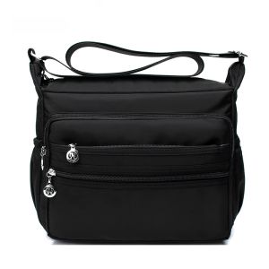 Casual Nylon Oxford Cloth Womens Crossbody Bag Water-Resistant Multi-Layered Shoulder Bag Leisure Large Diagonal Bag