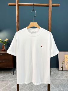 American Retro Pure Color Short Sleeve T-Shirt Men and Women Simple Easiest for Match Heart Printing Summer Trendy Half Sleeve Couple T-shirt