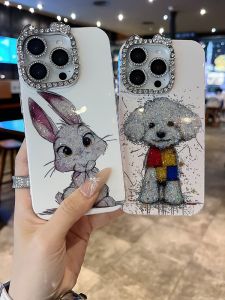 Fashionable Bichon Bear  16 Series Phone Case Full Edge Diamond Frame Flash Diamond Lens Film Protective Cover Cat Ear Style