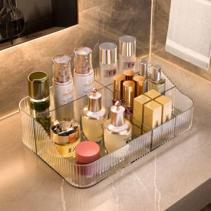 กล่องเก็บเครื่องสำอางกล่องจัดระเบียบบนโต๊ะชั้นวางเครื่องสำอางผลิตภัณฑ์ดูแลผิวสำหรับโต๊ะเครื่องแป้งชั้นวางบนโต๊ะแปรงแต่งหน้าลิปสติก